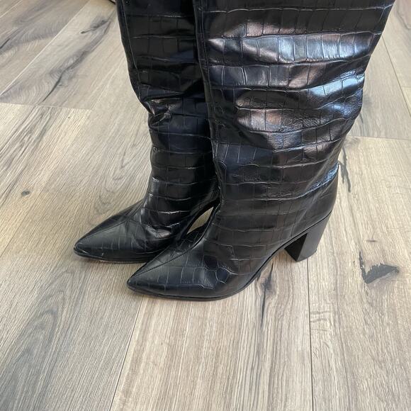 Schutz Analeah Lizard Embossed Knee High Boots Black Size 8.5 Block Heel - Picture 8 of 10